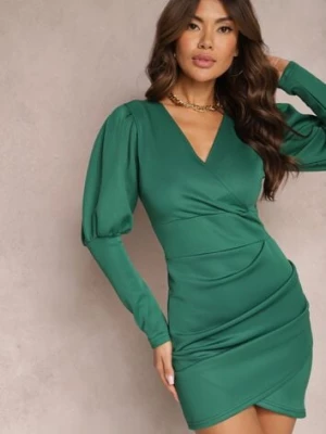 Zielona Dopasowana Sukienka Mini o Asymetrycznym Kroju Beomia