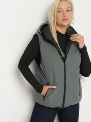 Zielona Dwustronna Kamizelka z Kapturem Zdobiona Pikowanymi Przeszyciami Tuliona swest
