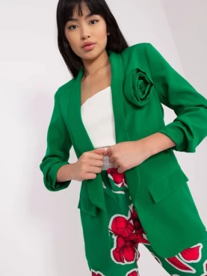 Zielona elegancka marynarka z kwiatem Italy Moda