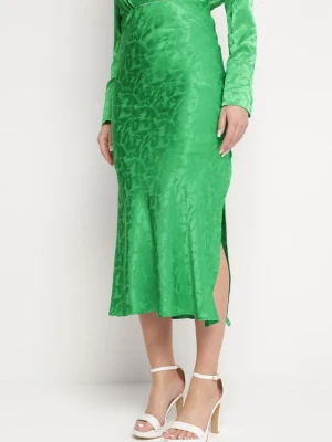 Zielona Elegancka Spódnica Midi z Gumką w Pasie Falire Retro & Icone