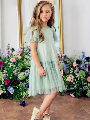 Zielona elegancka sukienka dla dziewczynki z tiulowa falbanką Max & Mia by 5.10.15.