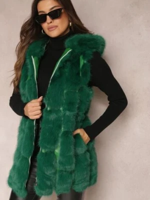 Zielona Futrzana Kamizelka z Kapturem Konessa