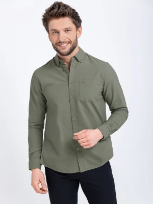 Zielona, gładka koszula, Regular Fit, K-NESH Volcano