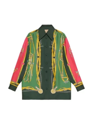 Zielona Jedwabna Koszula z Wzorem Gucci