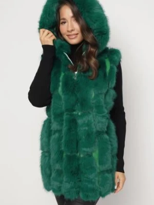 Zielona Kamizelka Futrzana z Kapturem Sophal