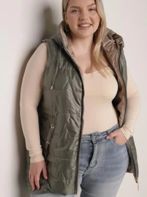 Zielona Kamizelka z Nieodpinanym Kapturem i Geometrycznym Pikowaniem Kalousa swest