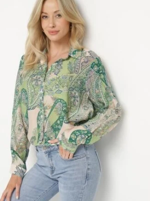 Zielona Klasyczna Koszula z Wiskozą w Ornamentalny Wzór Aranisea rosa