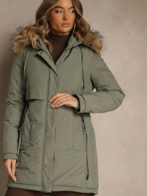 Zielona Klasyczna Kurtka Parka z Kapturem z Futrem Nalisava swest