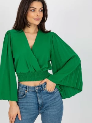Zielona kopertowa bluzka wizytowa z szerokim rękawem Italy Moda