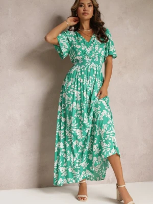 Zielona Kopertowa Sukienka Maxi z Gumką w Pasie i Wiązaniem na Plecach Dangela M&d Fashion