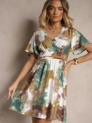 Zielona Kopertowa Sukienka z Wiskozą i Abstrakcyjnym Wzorem Feledia unigirl