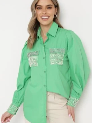 Zielona Koszula Bogato Ozdobiona Cyrkoniami i Perłami Primulla elsa.m by may