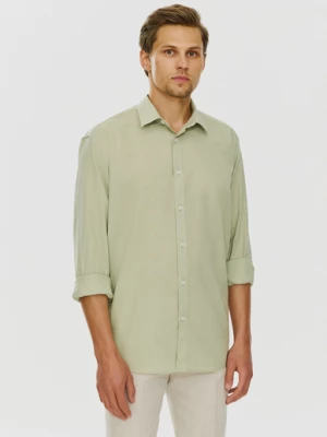 Zielona koszula męska z lnu i bawełny Pako Lorente
