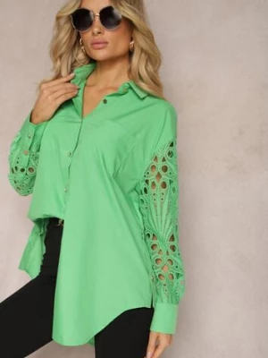 Zielona Koszula o Luźnym Fasonie z Ażurowymi Wstawkami na Rękawach Nasira elsa.m by may
