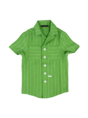 Zielona Koszula w Paski z Krótkim Rękawem Daniele Alessandrini
