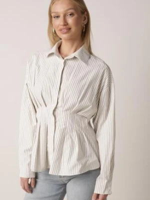 Zielona Koszula z Bawełną o Taliowanym Kroju z Baskinką w Paski Sewsana