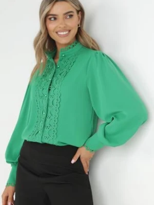 Zielona Koszula z Koronką i Perłami Cassa retro & icone