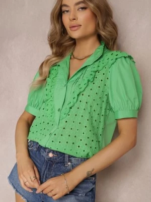 Zielona Koszula z Koronkowej Tkaniny z Haftem i Stójką Mardellia elsa.m by may