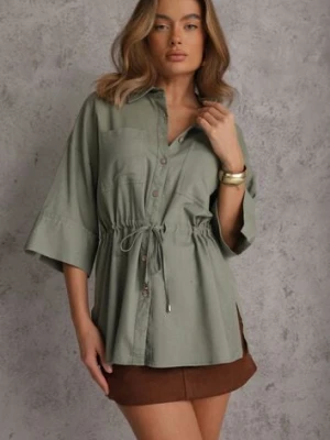 Zielona Koszula z Lnem Bawełną i Szerokimi Rękawami Moontwist m&d fashion