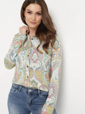 Zielona Koszula z Orientalnym Wzorem i Guzikami Unadisa by swan