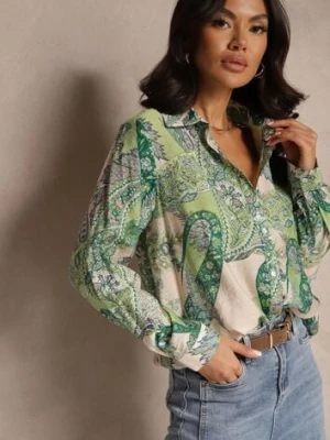 Zielona Koszula z Wiskozą o Klasycznym Kroju w Ornamentalny Print Arasira rosa