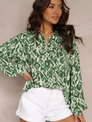 Zielona Koszula z Wzorzystego Materiału z Długimi Rękawami Cyllia unigirl
