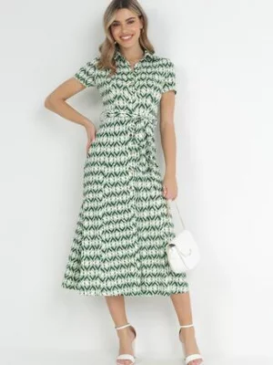 Zielona Koszulowa Sukienka Maxi z Materiałowym Paskiem Rainora