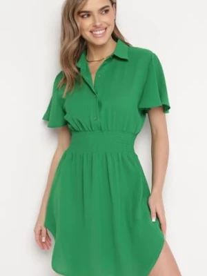 Zdjęcie produktu Zielona Koszulowa Sukienka Mini z Wiskozy o Rozkloszowanym Kroju Hokese