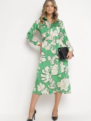 Zielona Koszulowa Sukienka na Guziki w Kwiaty Mivy retro & icone
