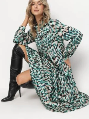 Zielona Koszulowa Sukienka z Falbaną w Fantazyjny Nadruk Klamee unigirl
