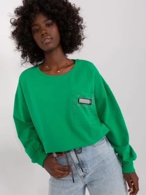 Zielona krótka bluzka damska na co dzień z kieszonką RELEVANCE