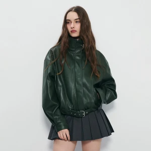 Zielona kurtka bomber ze sztucznej skóry z wysoką stójką House