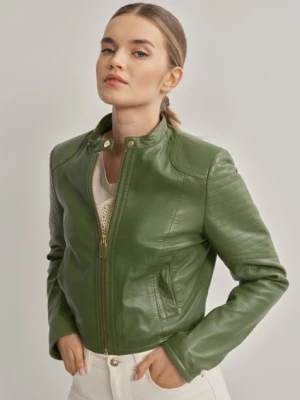 Zielona kurtka damska ze skóry naturalnej OCHNIK