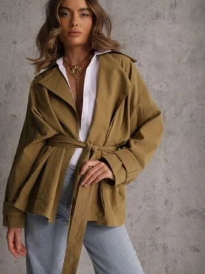 Zielona Kurtka z Bawełny i Wiskozy o Fasonie Krótkiego Trencza Abicara