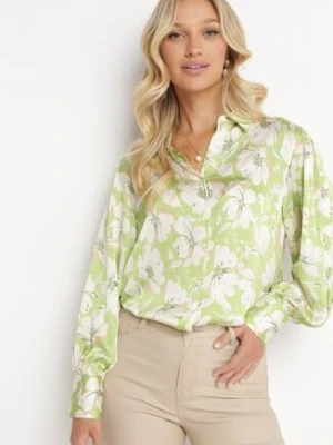 Zielona Kwiecista Koszula z Guzikami i Szerokimi Mankietami Viasa retro & icone