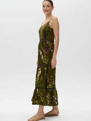 Zielona maxi sukienka na ramiączka wzór tropic Greenpoint
