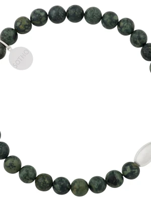 Zielona męska bransoletka kambaba jaspis ze srebrną przekładką SOTHO