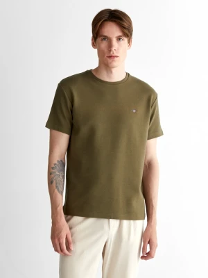 Zielona męska koszulka, regular fit, z okrągłym dekoltem GANT