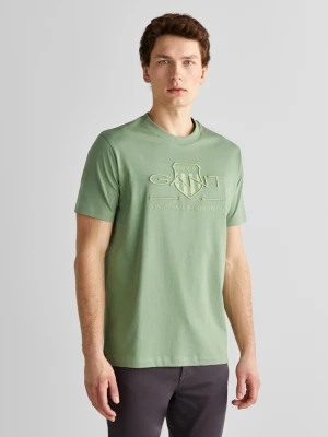Zielona męska koszulka z logo, regular fit, z okrągłym dekoltem GANT