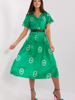 Zielona midi sukienka damska koktajlowa z printem Italy Moda