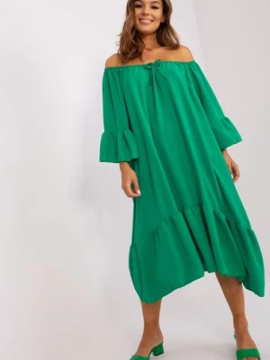 Zielona midi sukienka oversize z falbaną Italy Moda