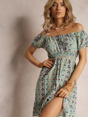 Zielona Mini Rozkloszowana Sukienka o Hiszpańskim Fasonie z Wiskozy Ruzara cflo