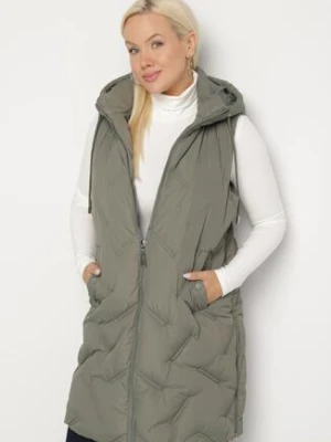 Zielona Pikowana Kamizelka z Kapturem i Kieszeniami Esarivie swest