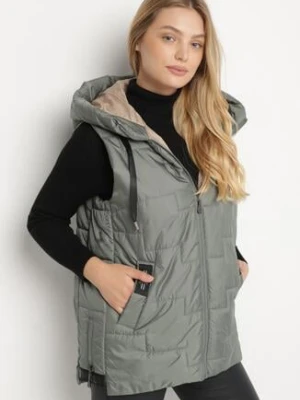 Zielona Pikowana Kamizelka z Kapturem i Sznurkami Imvila swest