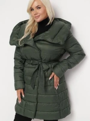 Zielona Pikowana Kurtka z Nieodpinanym Kapturem i Paskiem Elliota ann gissy