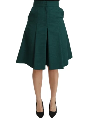 Zielona Plisowana Spódnica o Wysokim Stanie w Stylu A-line z Bawełny Dolce & Gabbana
