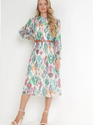 Zielona Plisowana Sukienka Midi z Paskiem Hyacida unigirl