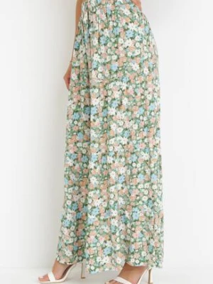 Zielona Rozkloszowana Maxi Spódnica z Bawełny Wiązana Troczkiem Sedja rosa