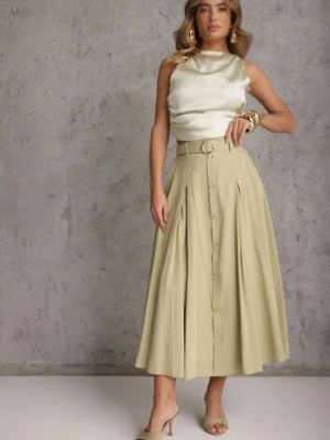 Zielona Rozkloszowana Spódnica z Kieszonkami i Paskiem z Klamrą Qualea