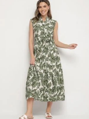 Zielona Rozkloszowana Sukienka Bez Rękawów z Wiskozy z Wiązanym Paskiem Reviosae m&d fashion